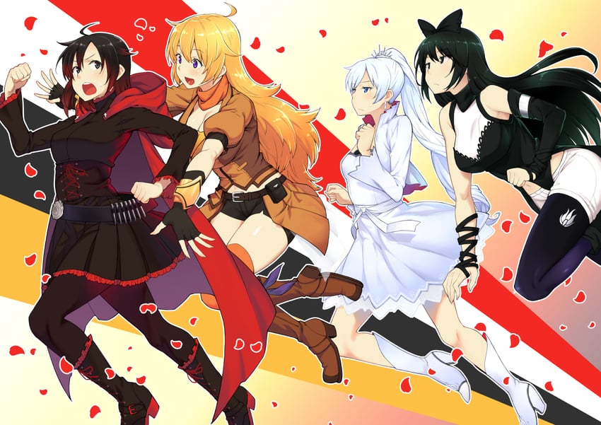 ruby rose, weiss schnee, yang xiao long, and blake belladonna (rwby) drawn by hiroya_juuren