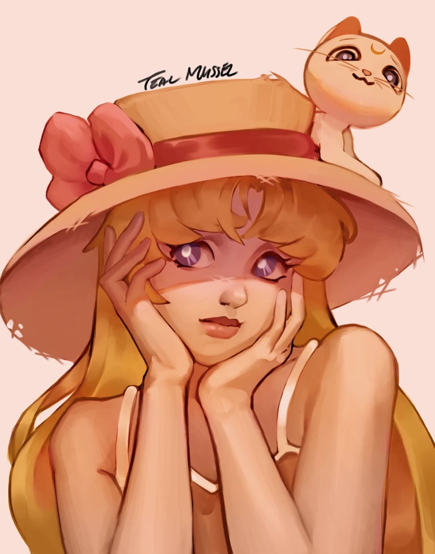 aino minako and artemis (bishoujo senshi sailor moon) drawn by teal_mussel