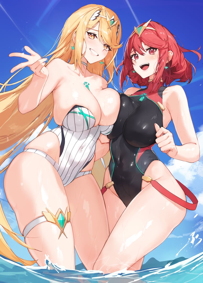 pyra and mythra (xenoblade chronicles and 1 more) drawn by tunamayo_(dsasd751)