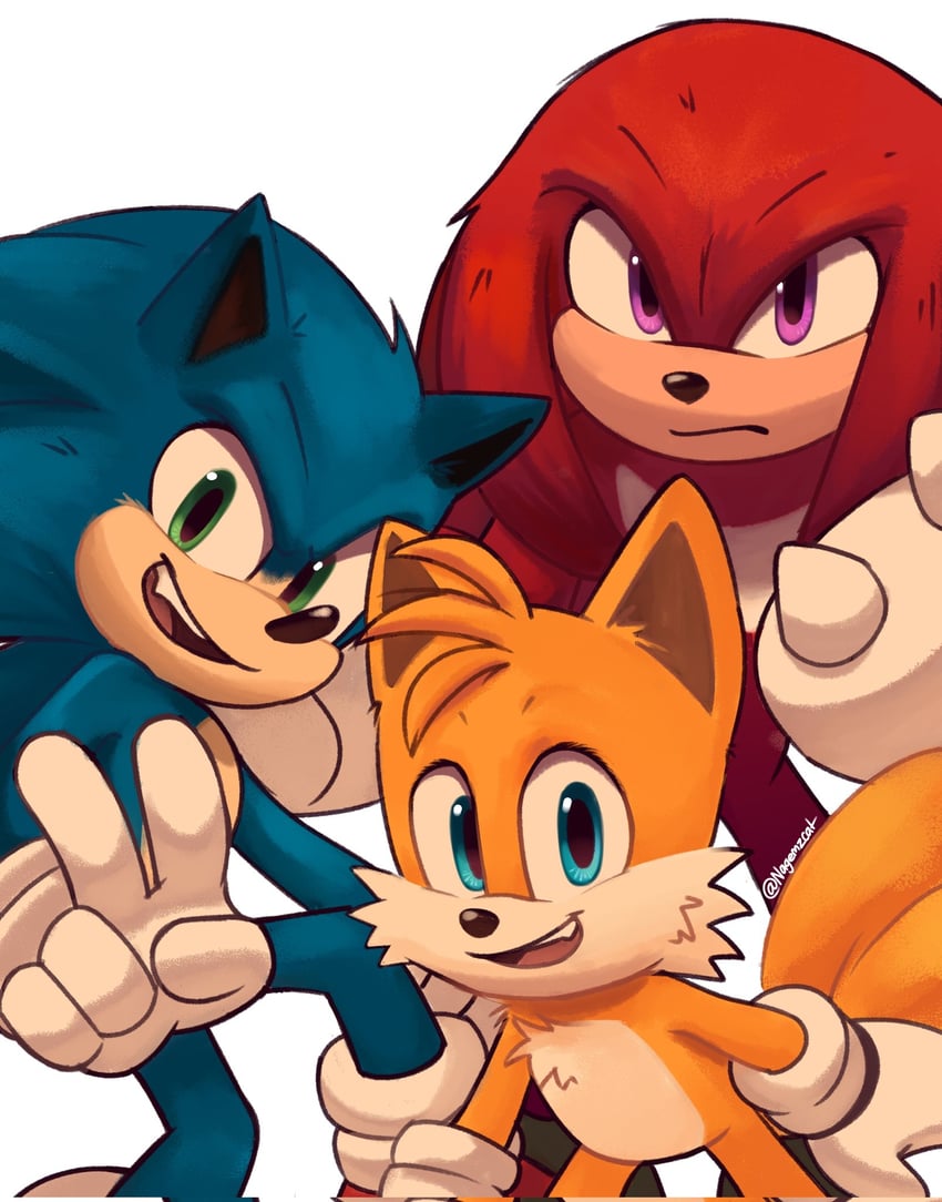 sonic the hedgehog, tails, and knuckles the echidna (sonic and 1 more) drawn by nagemzcat