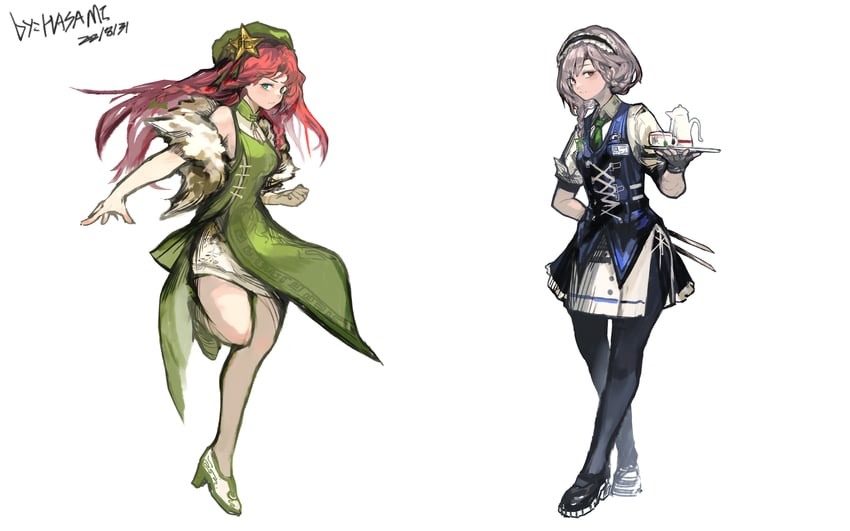 izayoi sakuya and hong meiling (touhou) drawn by hua_ha_jiazi
