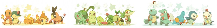 piplup, bulbasaur, oshawott, squirtle, snivy, and 10 more (pokemon) drawn by mugita_konomi