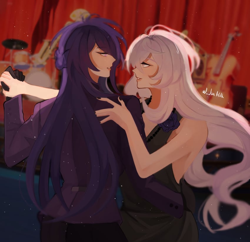 acheron and black swan (honkai and 1 more) drawn by junmilk00