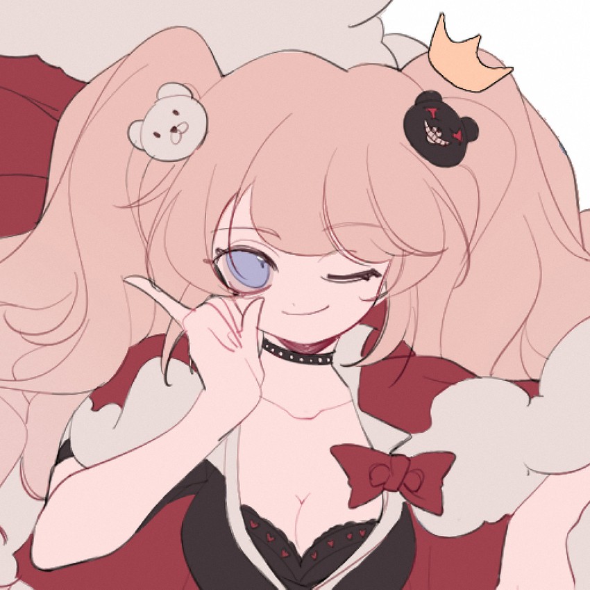 enoshima junko and monokuma (danganronpa and 1 more) drawn by yexie_pottle