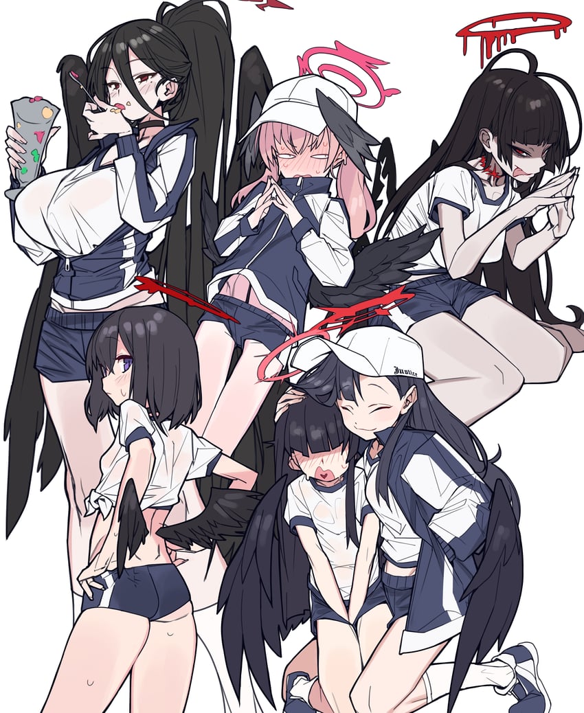 koharu, hasumi, ichika, justice task force member, tsurugi, and 1 more (blue archive) drawn by waa153
