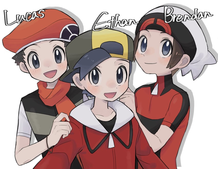 ethan, brendan, and lucas (pokemon and 3 more) drawn by sana_(37pisana)