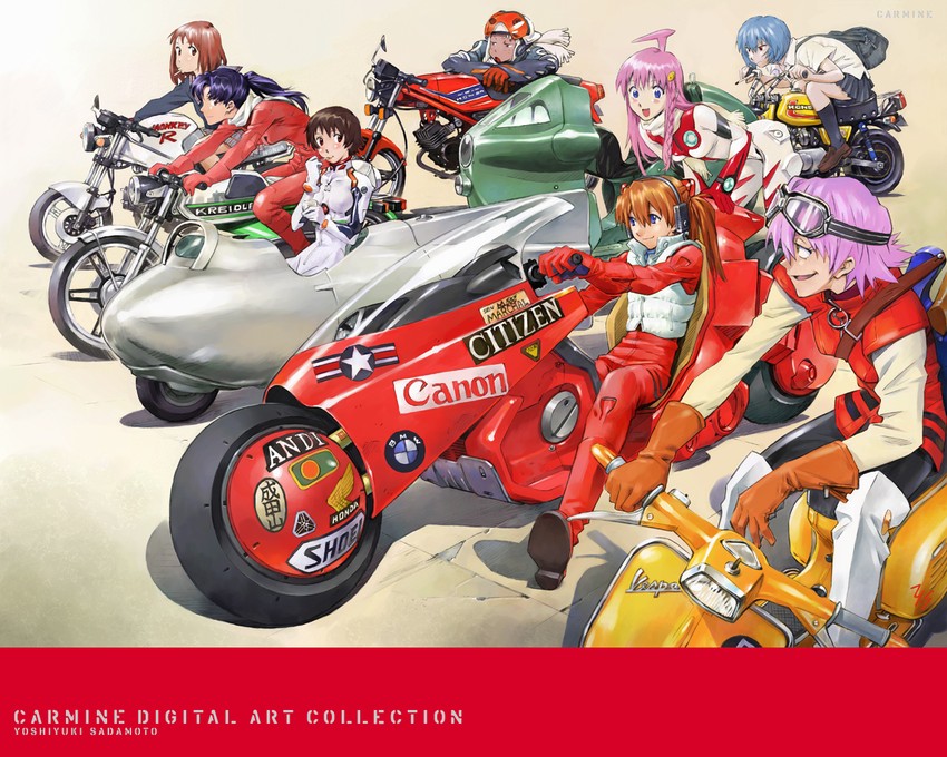 souryuu asuka langley, ayanami rei, katsuragi misato, haruhara haruko, nono, and 3 more (neon genesis evangelion and 7 more) drawn by sadamoto_yoshiyuki