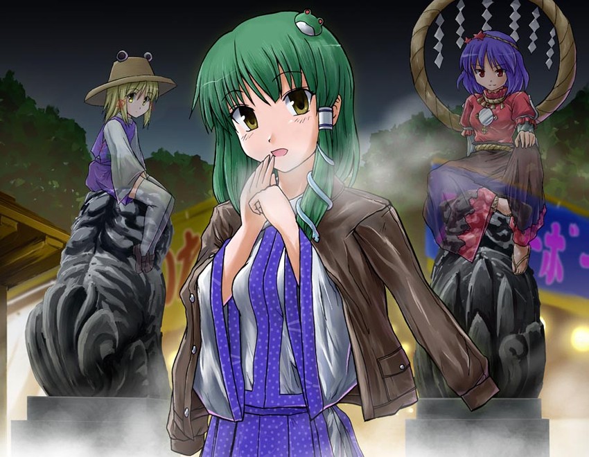 kochiya sanae, moriya suwako, and yasaka kanako (touhou) drawn by tsuyadashi_shuuji