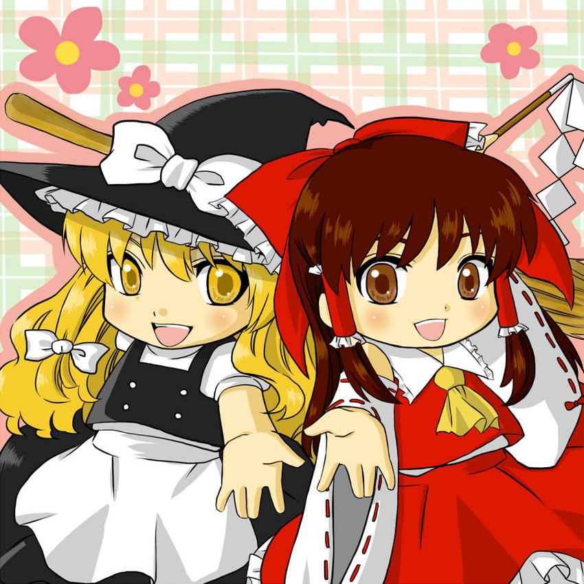 hakurei reimu and kirisame marisa (touhou) drawn by tarutaru_(tarutaru0708)