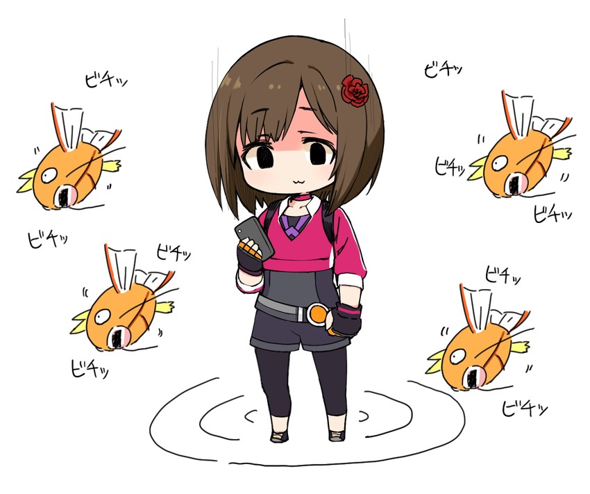 maekawa miku and magikarp (pokemon and 3 more) drawn by moru_(monaka)