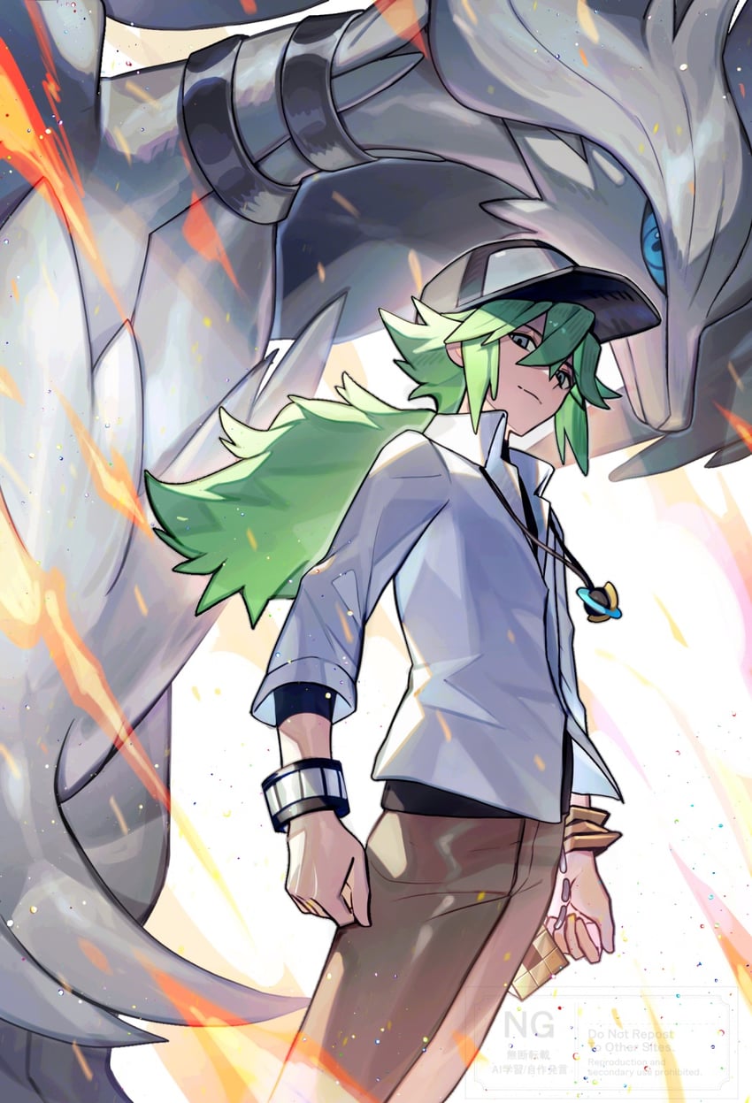 n and reshiram (pokemon and 1 more) drawn by tsugutoku