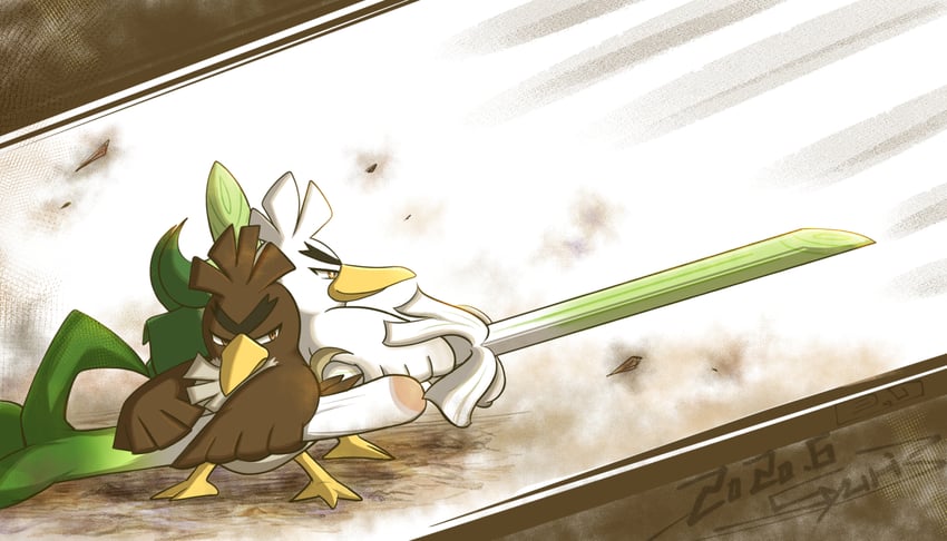 sirfetch'd and galarian farfetch'd (pokemon) drawn by shuri_(syurigame)