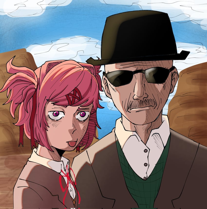 natsuki and walter white (doki doki literature club and 1 more) drawn by mixerplayz69
