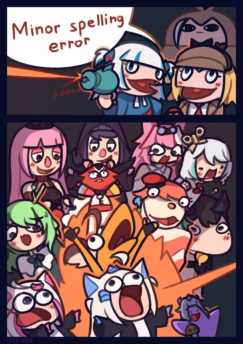 gawr gura, mori calliope, ouro kronii, nanashi mumei, takanashi kiara, and 10 more (hololive and 3 more) drawn by bunbbun