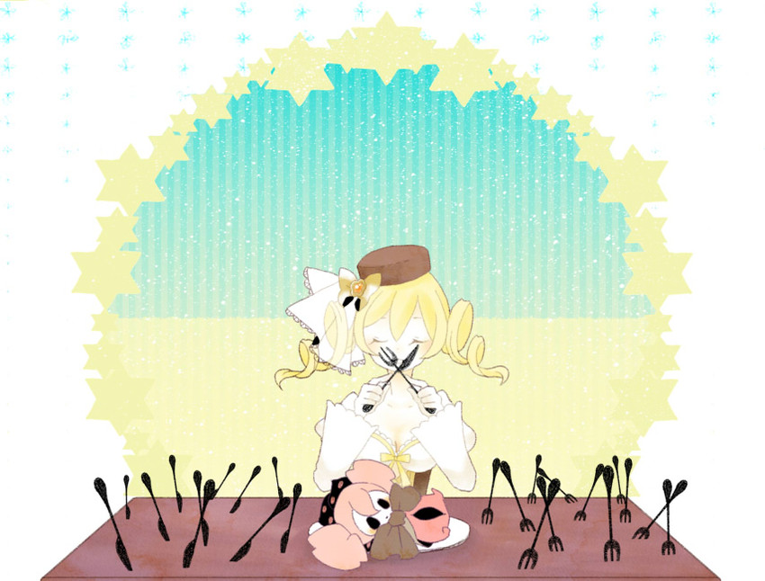 tomoe mami and charlotte (mahou shoujo madoka magica) drawn by tetto_(poteeeeto)