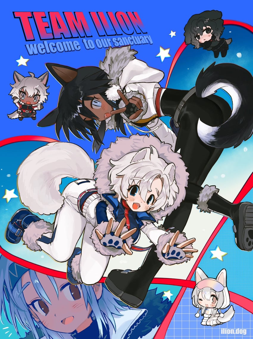 yukola, sammy, millius, pasha, and bonnie (ilion sled dog sanctuary) drawn by soreeyu_(sore-yu)