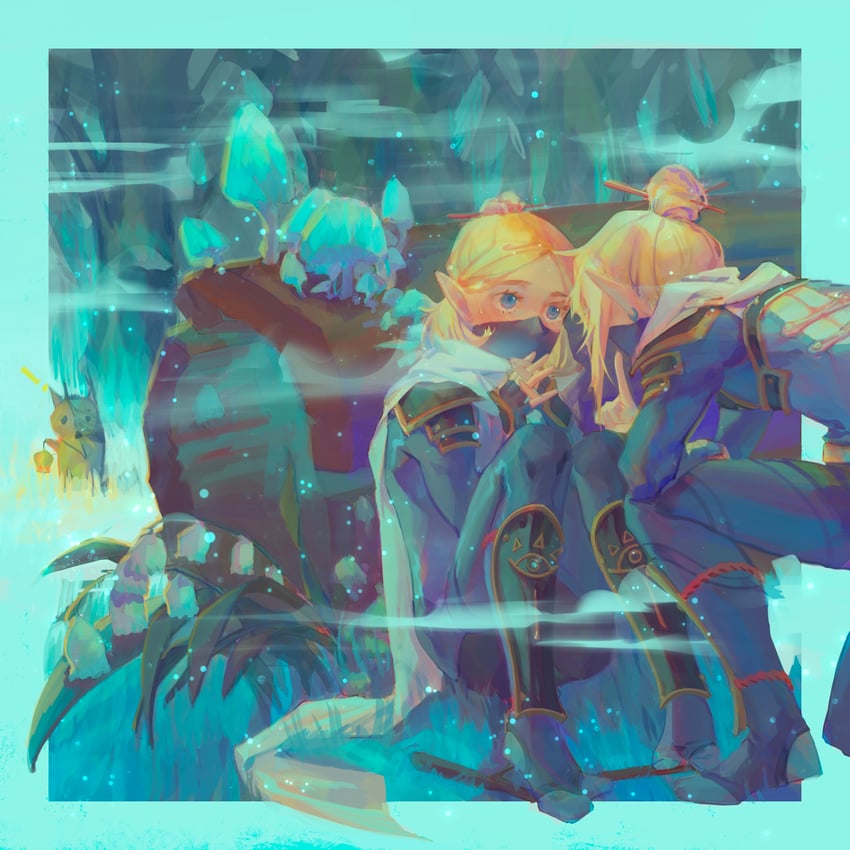 link, princess zelda, and korok (the legend of zelda and 1 more) drawn by sin_node