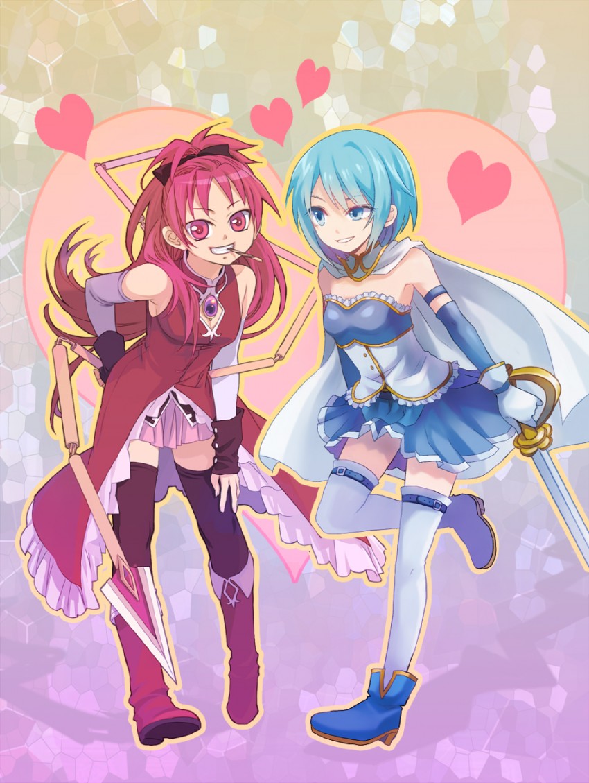 miki sayaka and sakura kyoko (mahou shoujo madoka magica) drawn by momori