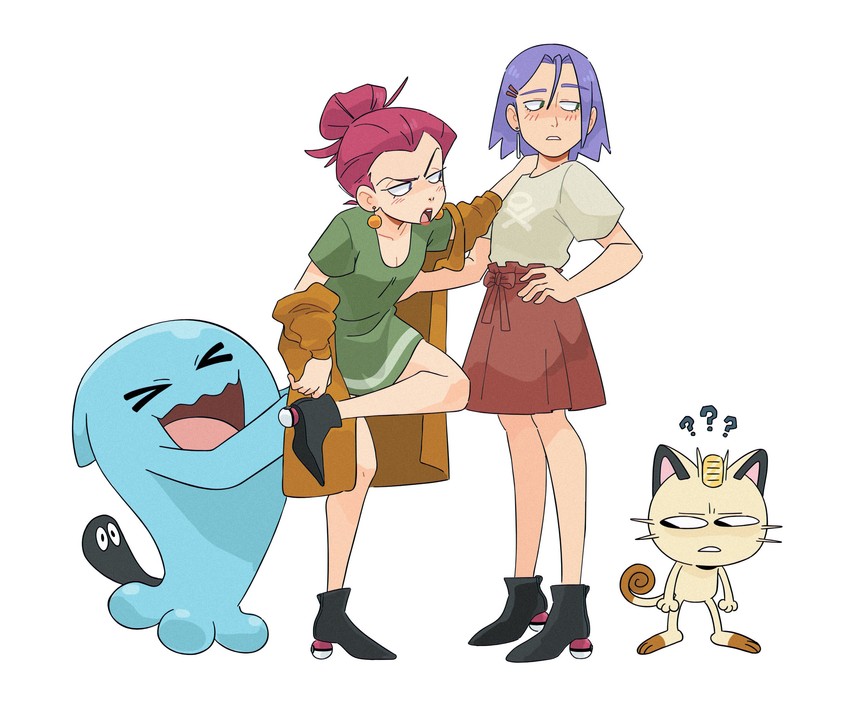 jessie, james, meowth, and wobbuffet (pokemon) drawn by kiana_mai