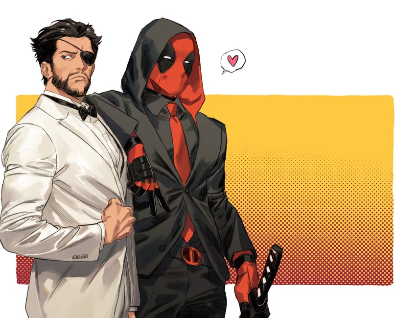 wolverine, deadpool, and patch (marvel and 4 more) drawn by samban_doyo