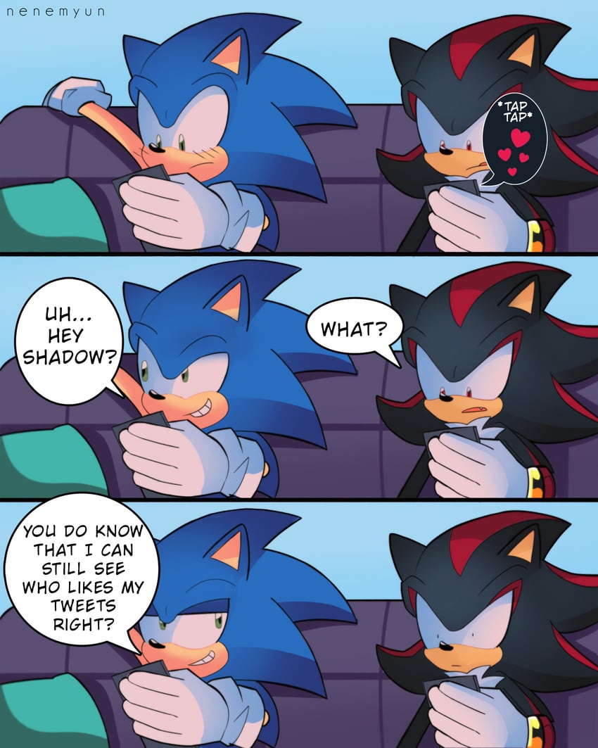 sonic the hedgehog and shadow the hedgehog (sonic and 1 more) drawn by nenemyun