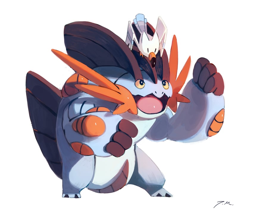 wingull, swampert, and mega swampert (pokemon) drawn by bluekomadori