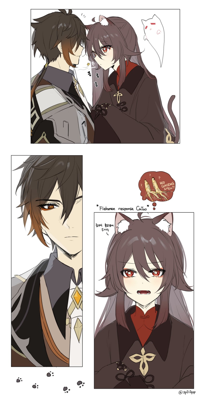 hu tao, zhongli, and boo tao (genshin impact) drawn by sp0i0ppp