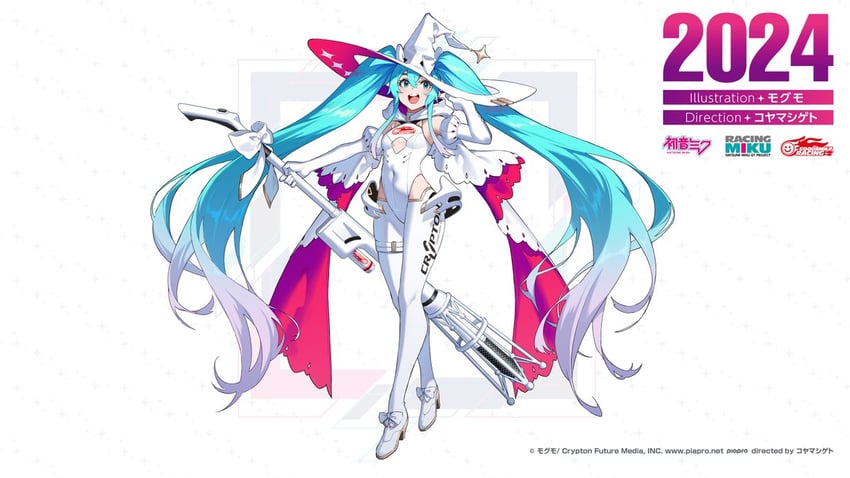 hatsune miku and racing miku (vocaloid and 2 more) drawn by mogumo