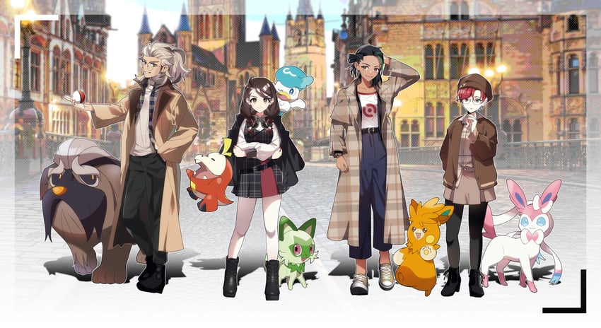 juliana, sylveon, sprigatito, nemona, penny, and 5 more (pokemon and 1 more) drawn by artoriadaisuki
