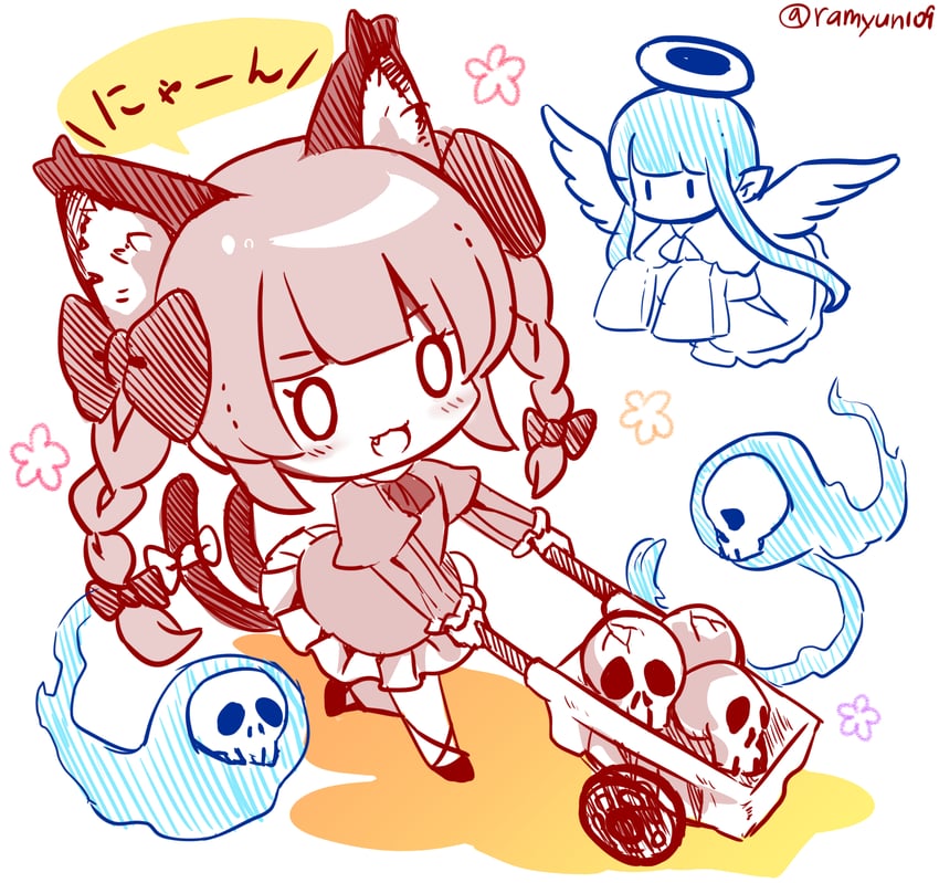 kaenbyou rin and zombie fairy (touhou) drawn by ramudia_(lamyun)