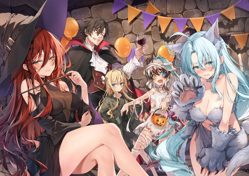 dracula, kisaragi alice, snow, grimm, agent number six, and 1 more (sentouin hakenshimasu! and 1 more) drawn by kakao_rantan