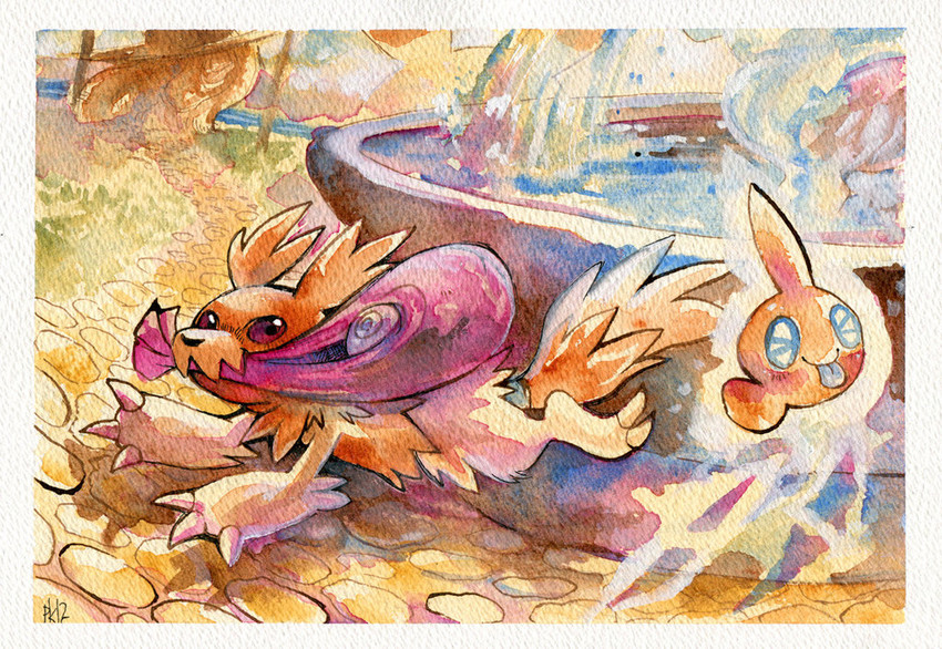 rotom and zigzagoon (pokemon and 1 more) drawn by glitchedpuppet