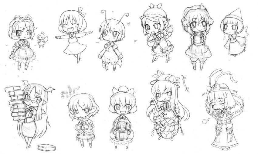 rumia, hinanawi tenshi, mystia lorelei, koakuma, mizuhashi parsee, and 8 more (touhou) drawn by jon_henry_nam