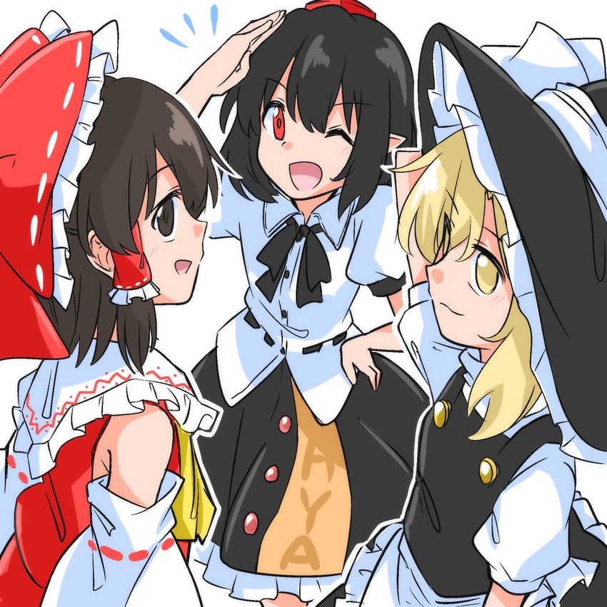 hakurei reimu, kirisame marisa, and shameimaru aya (touhou) drawn by yakousei_no_kame