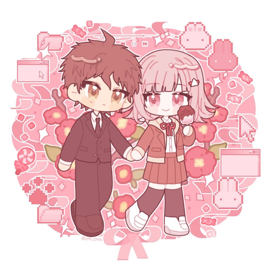 nanami chiaki and hinata hajime (danganronpa and 1 more) drawn by ddubi