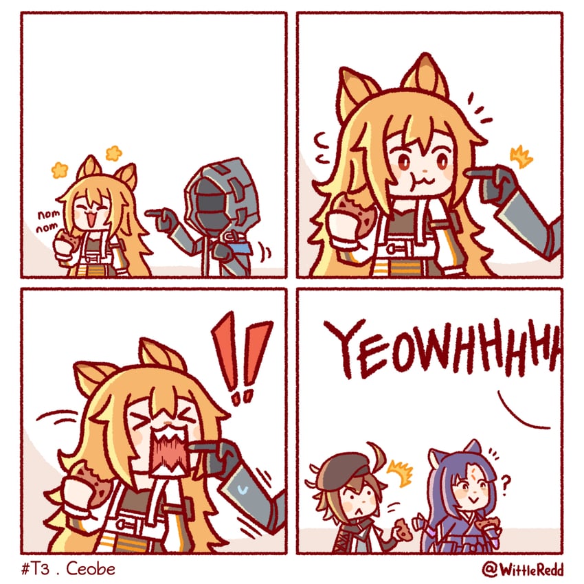 doctor, ceobe, saga, and plume (arknights) drawn by wittle_red