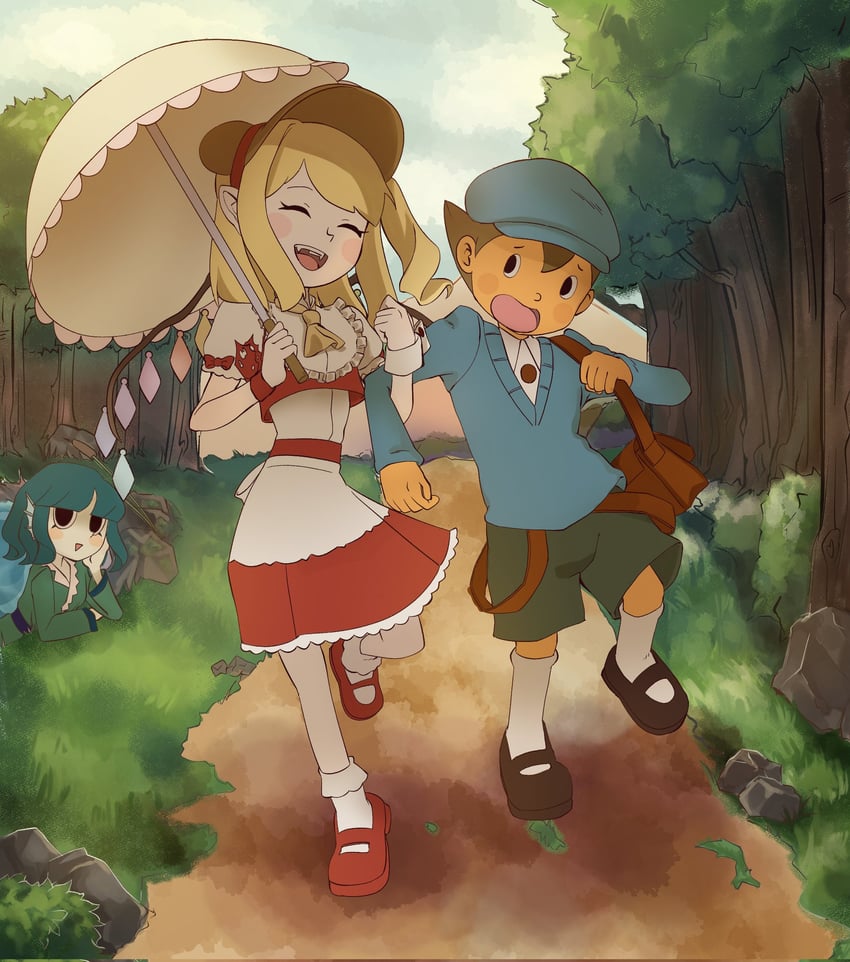 flandre scarlet, wakasagihime, and luke triton (touhou and 1 more) drawn by carumikoto