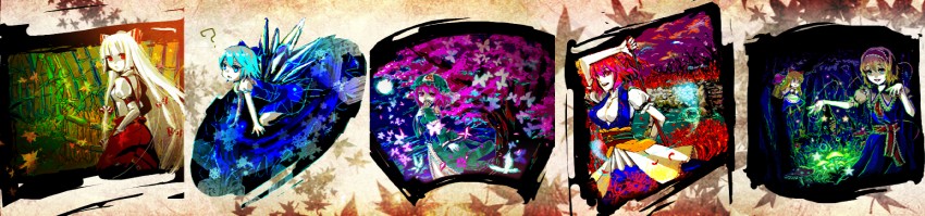 alice margatroid, cirno, fujiwara no mokou, saigyouji yuyuko, shanghai doll, and 1 more (touhou) drawn by te_okure