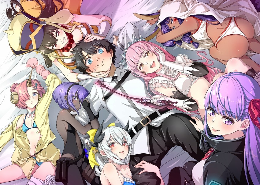 fujimaru ritsuka, bb, nitocris, kiyohime, hassan of serenity, and 4 more (fate and 1 more) drawn by rusk_(canvas4ban)