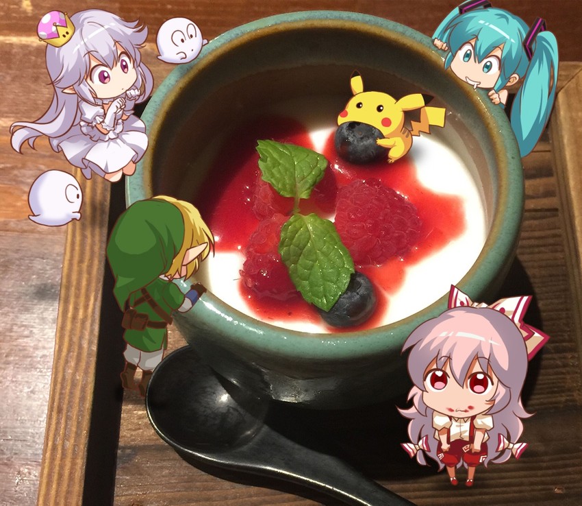 hatsune miku, fujiwara no mokou, link, pikachu, princess king boo, and 1 more (touhou and 5 more) drawn by jokanhiyou