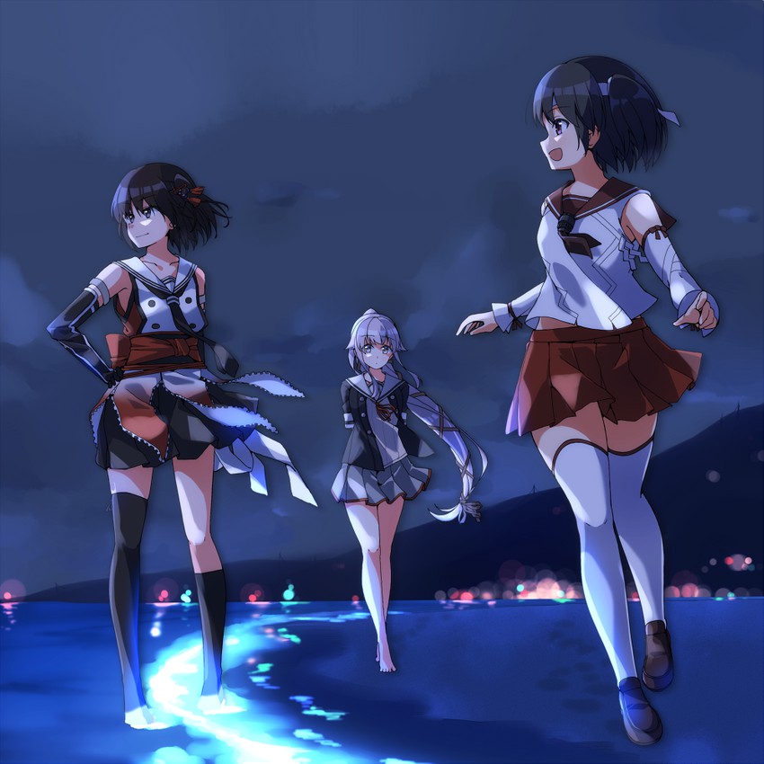 sendai, sendai kai ni, yura, nagara, and yura kai ni (kantai collection) drawn by baseu