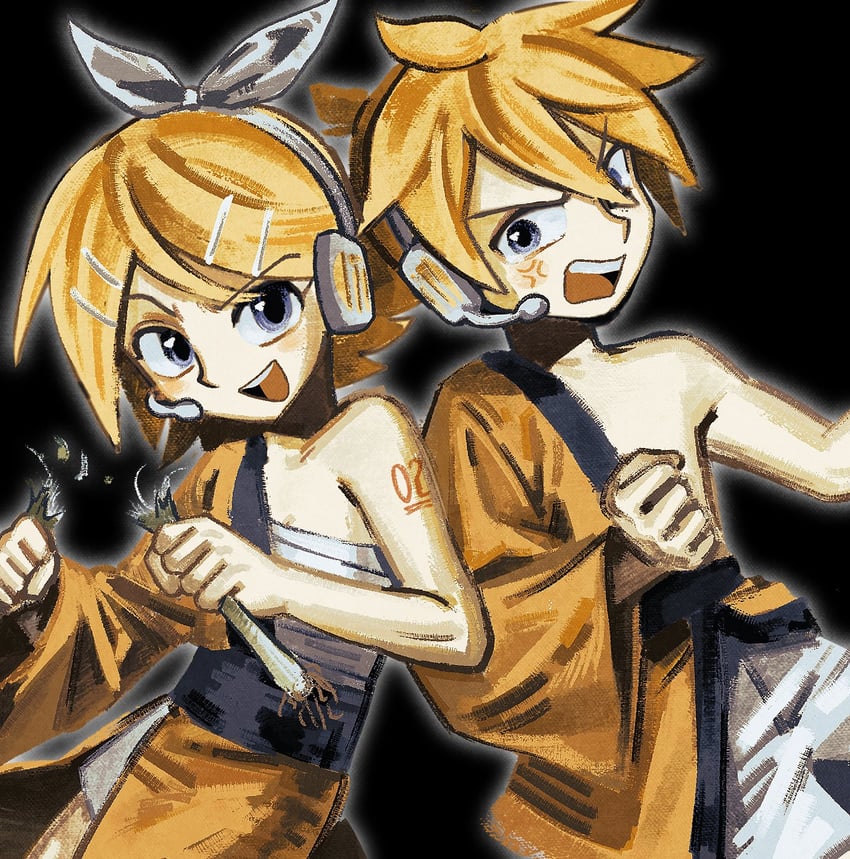 kagamine rin and kagamine len (vocaloid and 1 more) drawn by t0ngue2