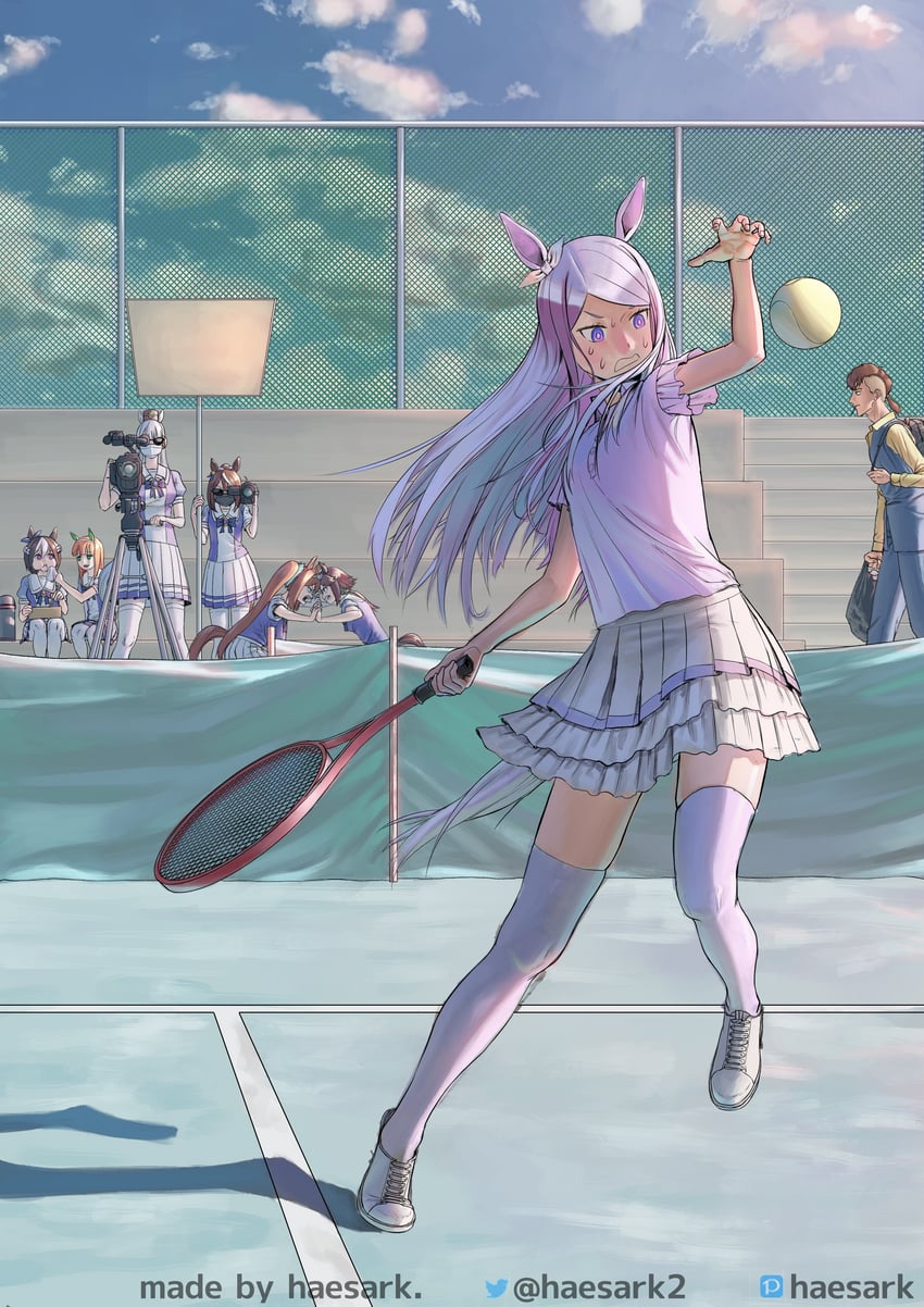 trainer, gold ship, mejiro mcqueen, daiwa scarlet, tokai teio, and 4 more (umamusume) drawn by haesark