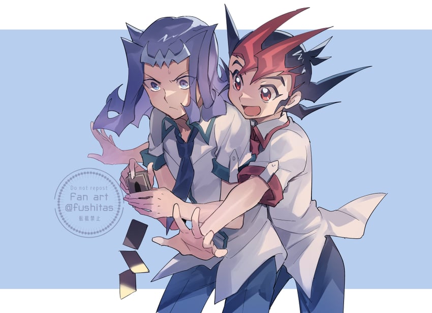 tsukumo yuma and kamishiro ryouga (yu-gi-oh! and 1 more) drawn by fushitasu