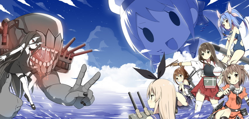 shimakaze, inazuma, akagi, rensouhou-chan, naka, and 3 more (kantai collection) drawn by sky-freedom