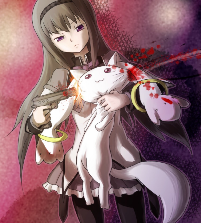 akemi homura and kyubey (mahou shoujo madoka magica) drawn by ebiblue