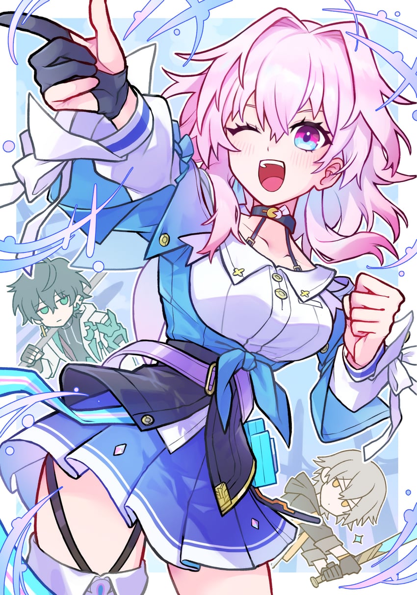 trailblazer, march 7th, caelus, and dan heng (honkai and 1 more) drawn by snd_nanka