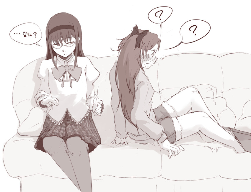 akemi homura and sakura kyoko (mahou shoujo madoka magica) drawn by uruo