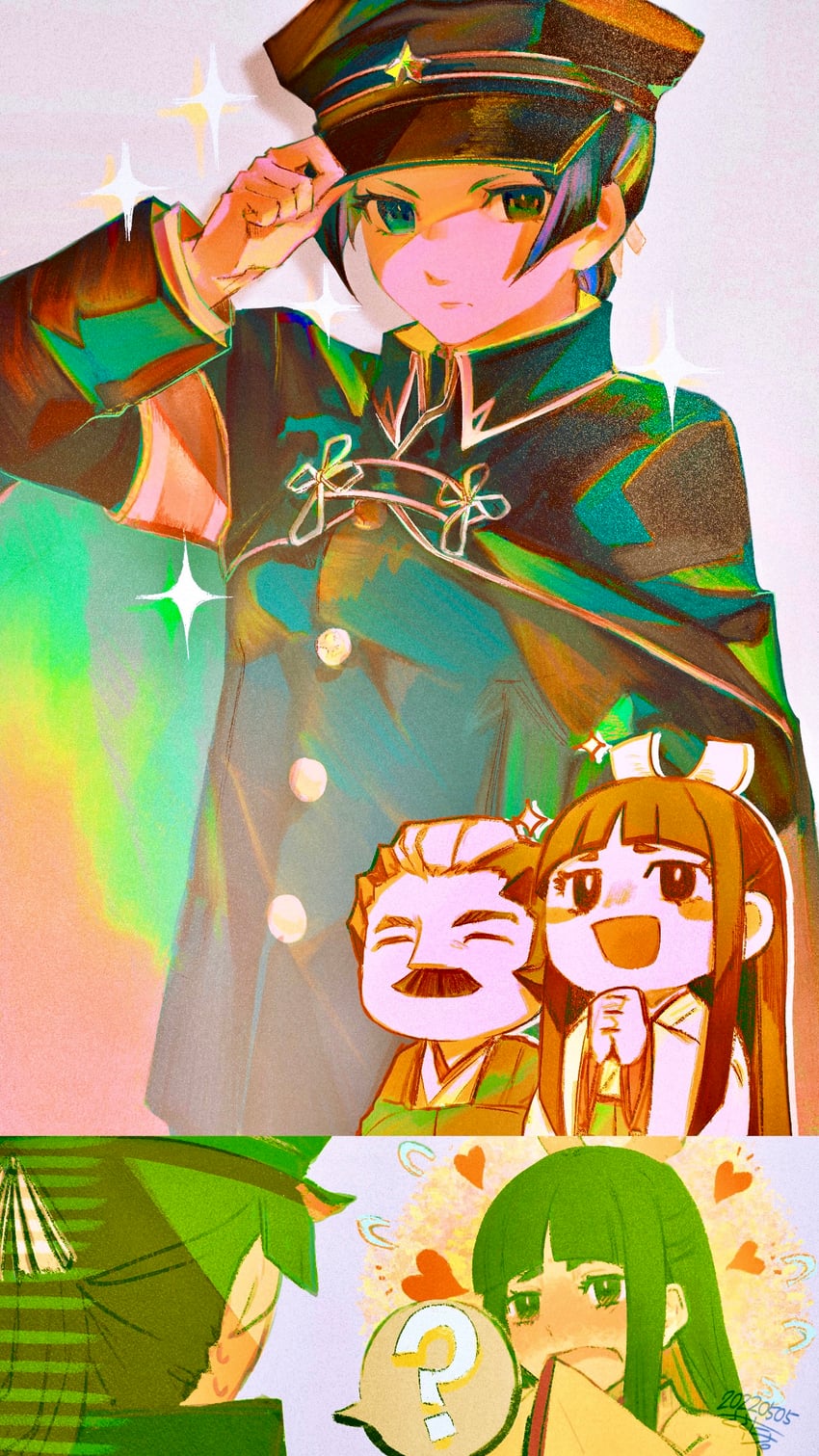 susato mikotoba, rei membami, ryutaro naruhodo, and yujin mikotoba (ace attorney and 2 more) drawn by sasatake_(sasatakebe)