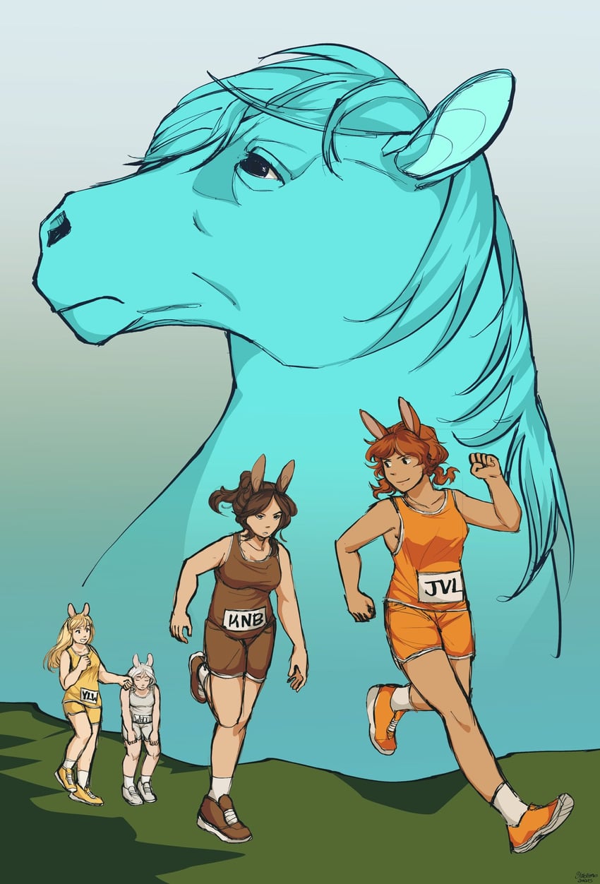jovial merryment, superstitional realism, lightning strikes thrice, and door knob (horse race tests) drawn by pheny